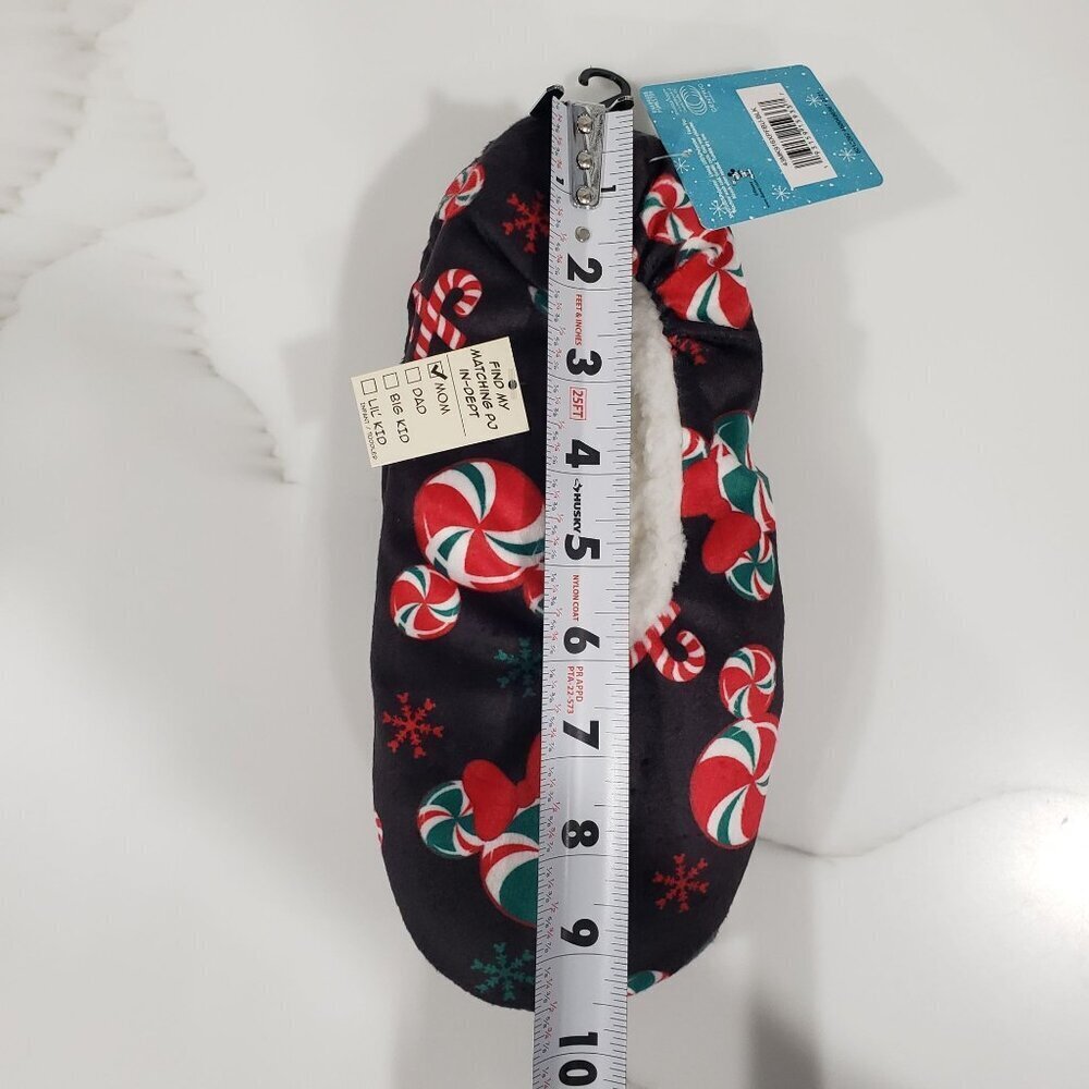 Disney‎ Mickey Minnie Peppermint Candy Slippers Sherpa Fuzzy Nonslip Womens 4-10 - Picture 7 of 7